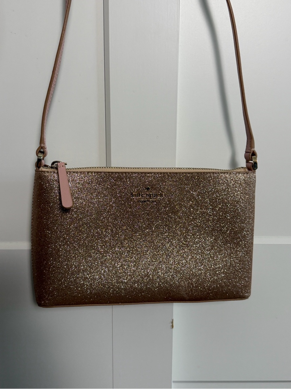 Kate Spade New York Rose Gold Glitter Crossbody Bag